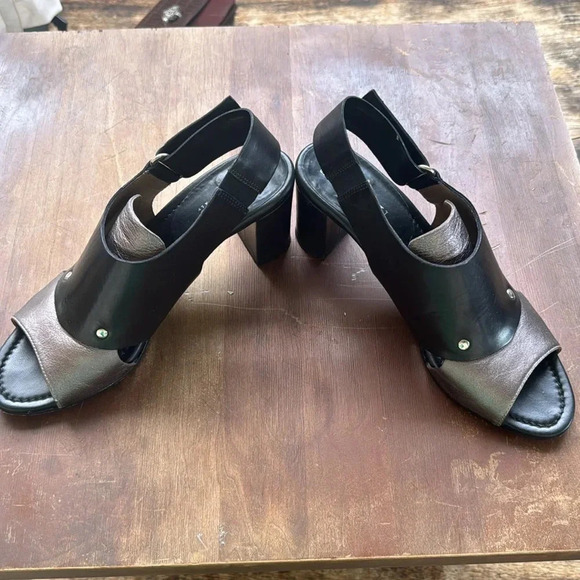 ANYI LU Handmade Italy Black & silver Metallic Leather Heel Size 8.5 slingback - Picture 7 of 14
